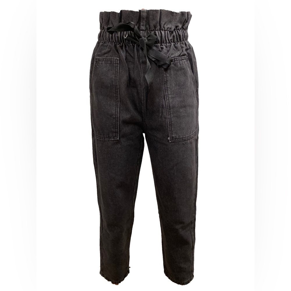 🌸 Black Denim High Waist Mel Jeans With Ribbon Tie